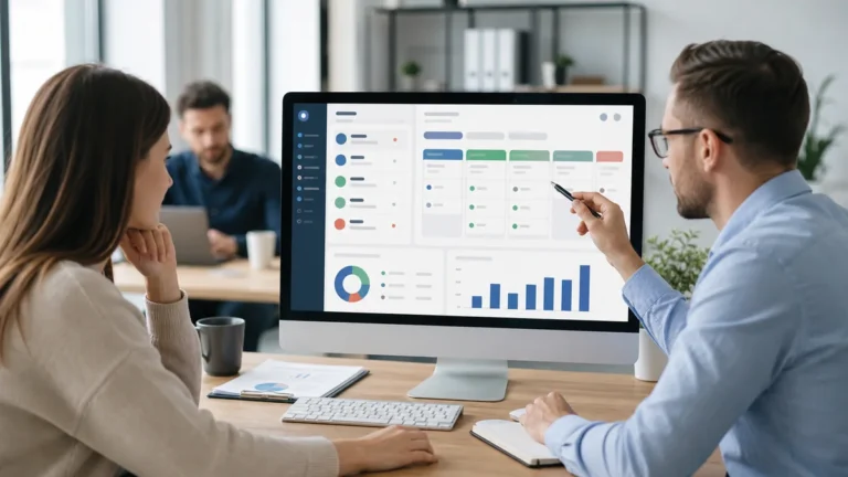 Echipă care compară un flux de clienți, taskuri și vânzări într-o aplicație CRM