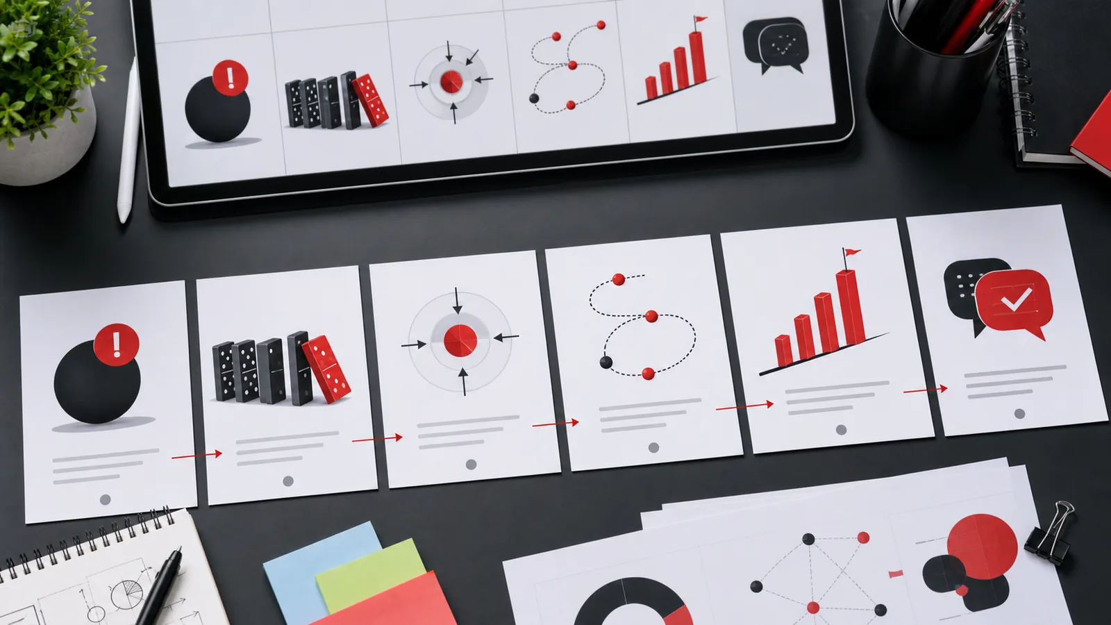 Storyboard pentru carusel social media cu descrieri diferite pe fiecare imagine