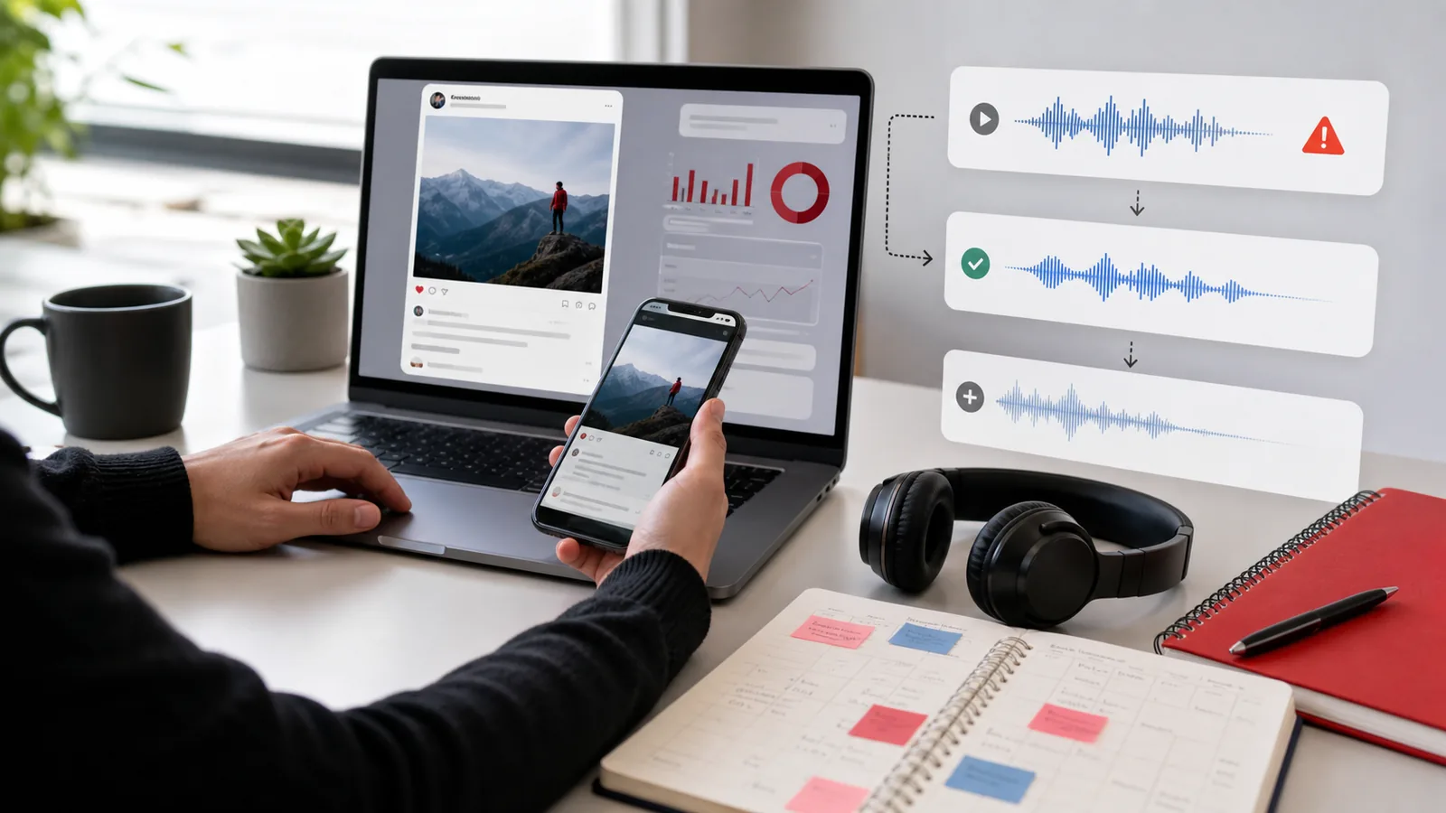 Workflow de social media management pentru verificarea și actualizarea audio a unei postări publicate