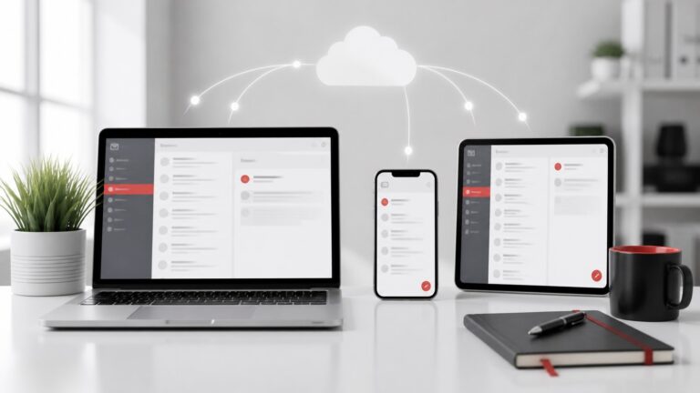 Laptop, telefon si tableta sincronizate prin IMAP pentru email office
