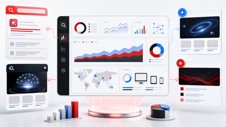Dashboard abstract pentru raportarea separată AI Overviews AI Mode și Discover în Search Console