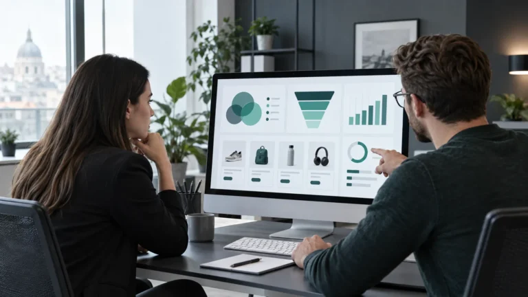 Specialiști care analizează audiențele, conversiile, produsele și bugetul unei campanii ChatGPT Ads