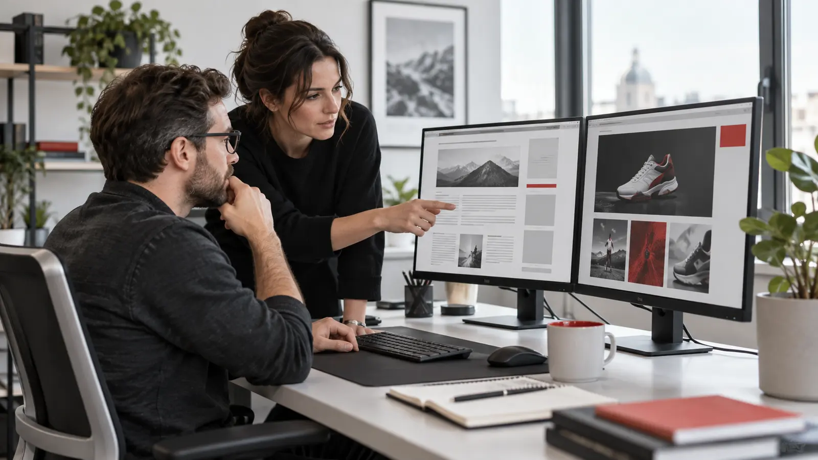 Editor și specialist SEO verifică integrarea editorială a unei pagini sponsorizate