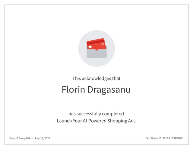 Document de finalizare a cursului Launch Your AI-Powered Shopping Ads