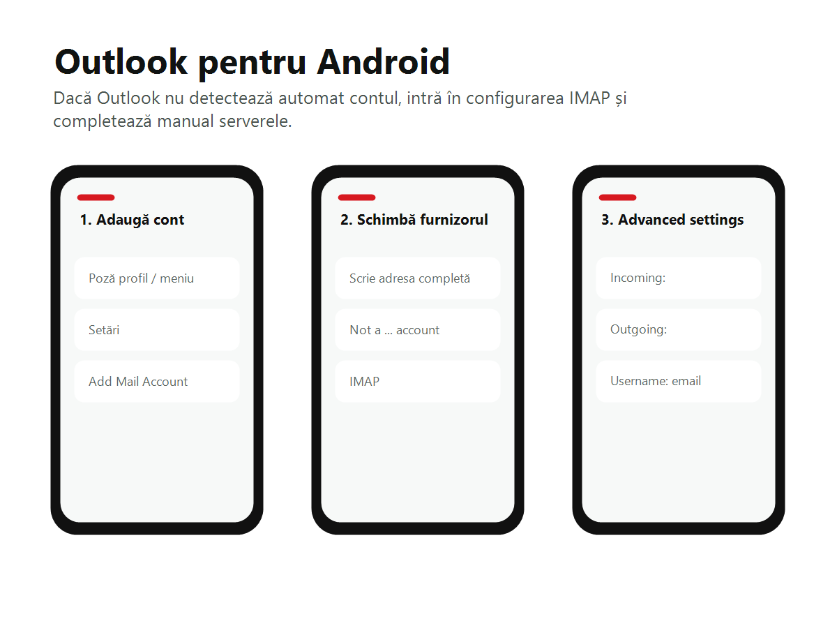 Pași pentru configurarea unei adrese custom în Outlook pentru Android