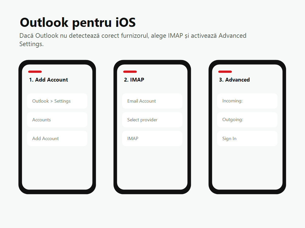 Pași pentru configurarea unei adrese custom în Outlook pentru iOS